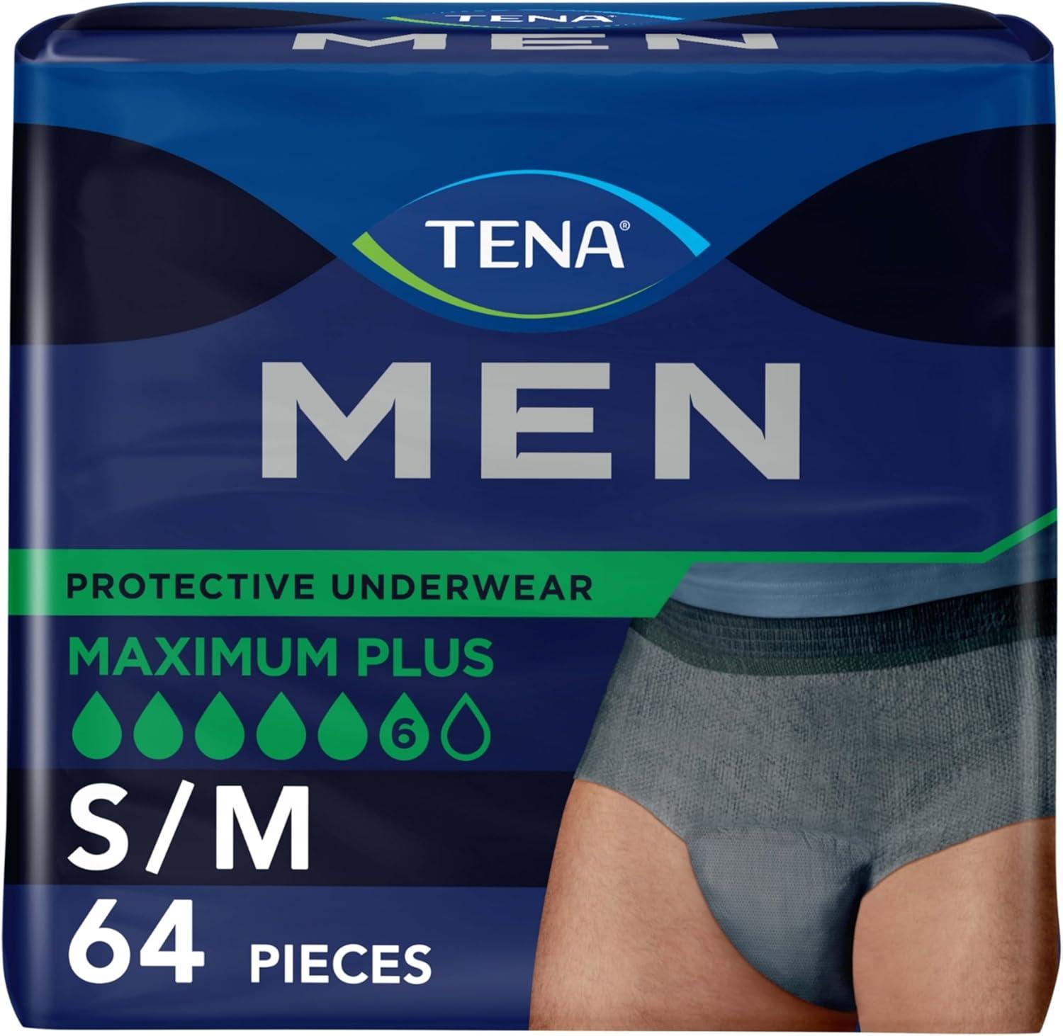 image:imageTENA Men Maximum Plus Incontinence Underwear Bladder Control SM 64 Count Waist size 34in50inSmallMedium