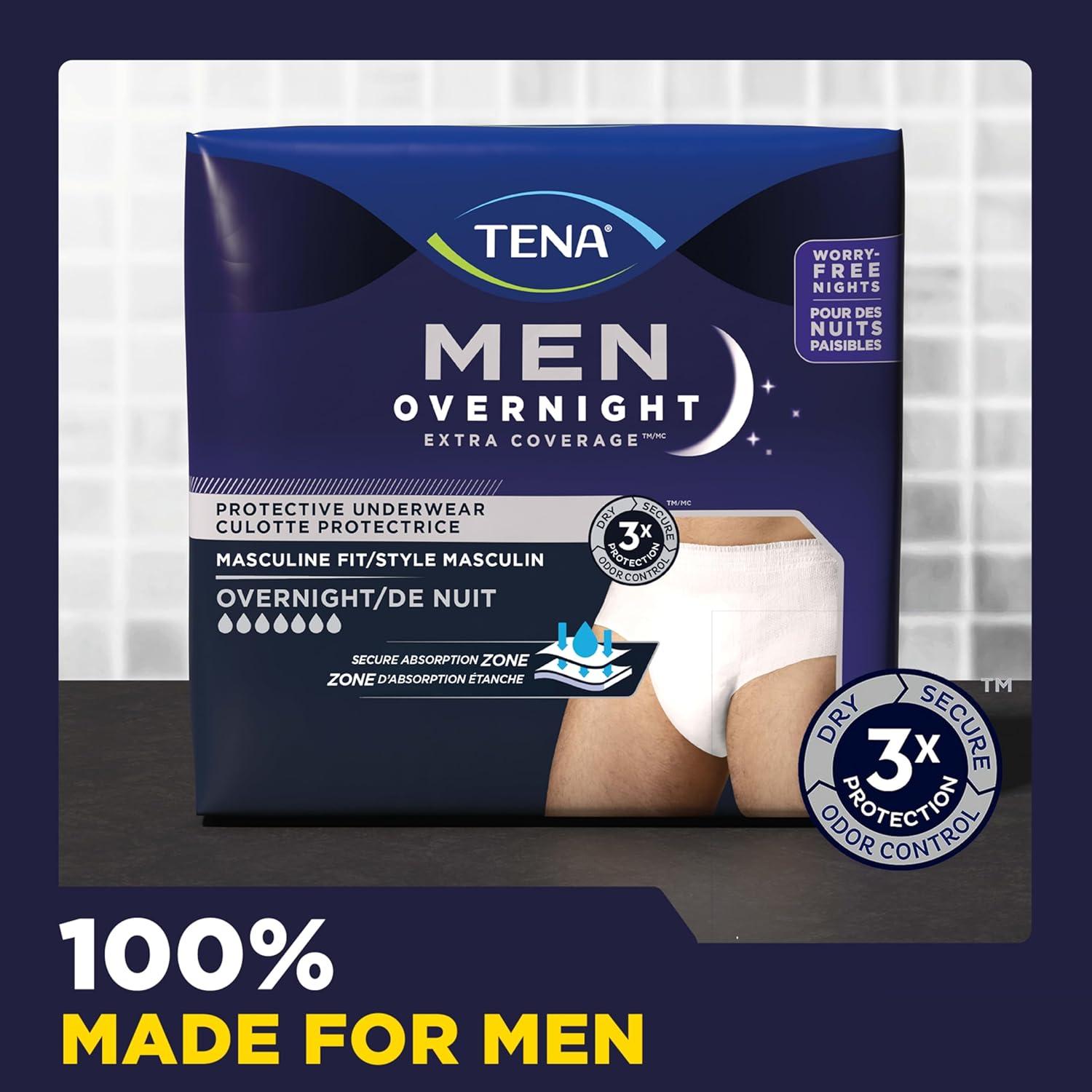 image:imageTENA Men Overnight Extra Coverage Underwear for bladder control Masculine Discreet LXL 48 Count Waist size 44in64inSmallMedium