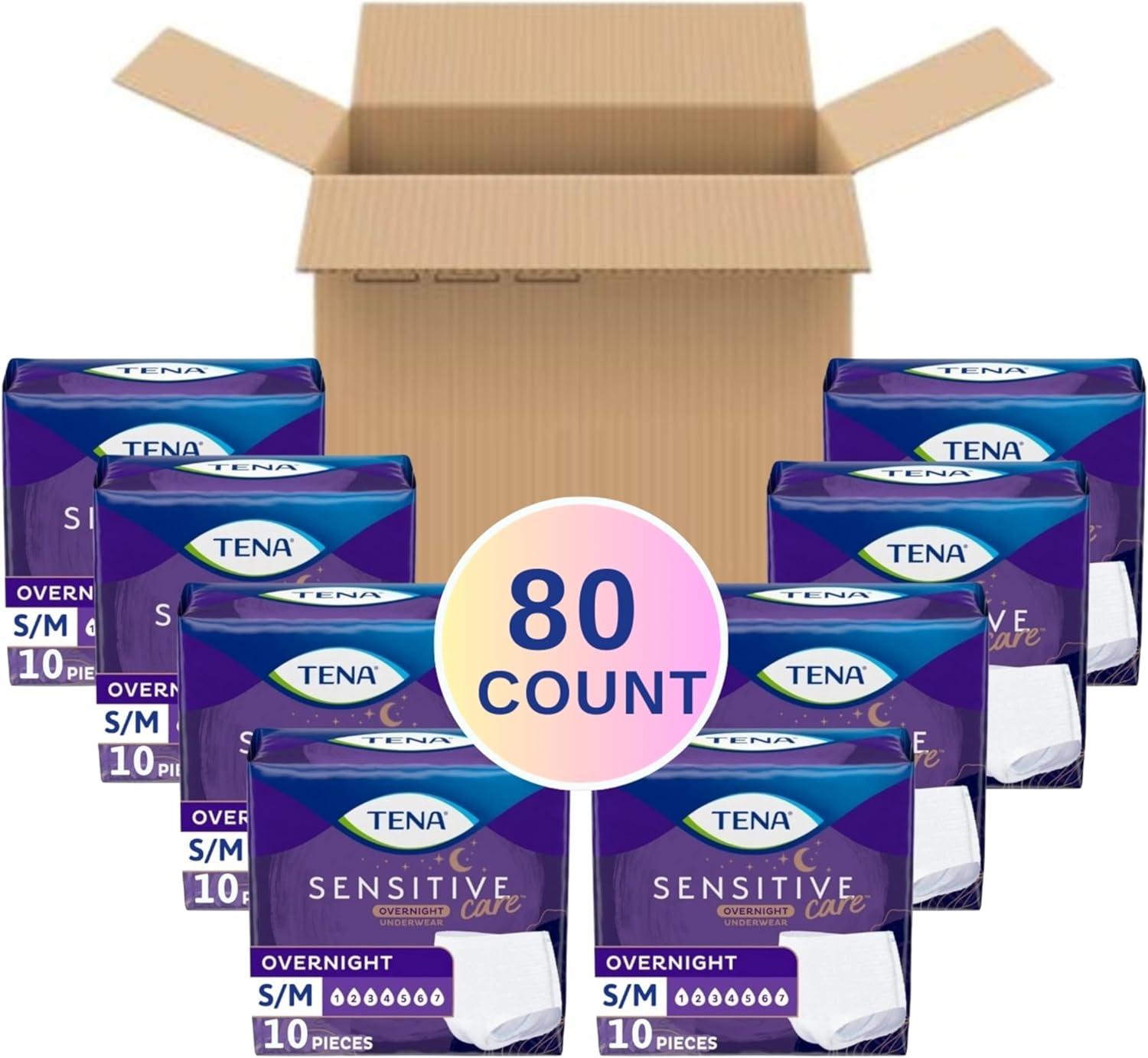 image:imageTENA Sensitive Care Overnight Incontinence Underwear for Women Bladder Control and Postpartum XXL 48 Count Waist size 47in66inSmallMedium