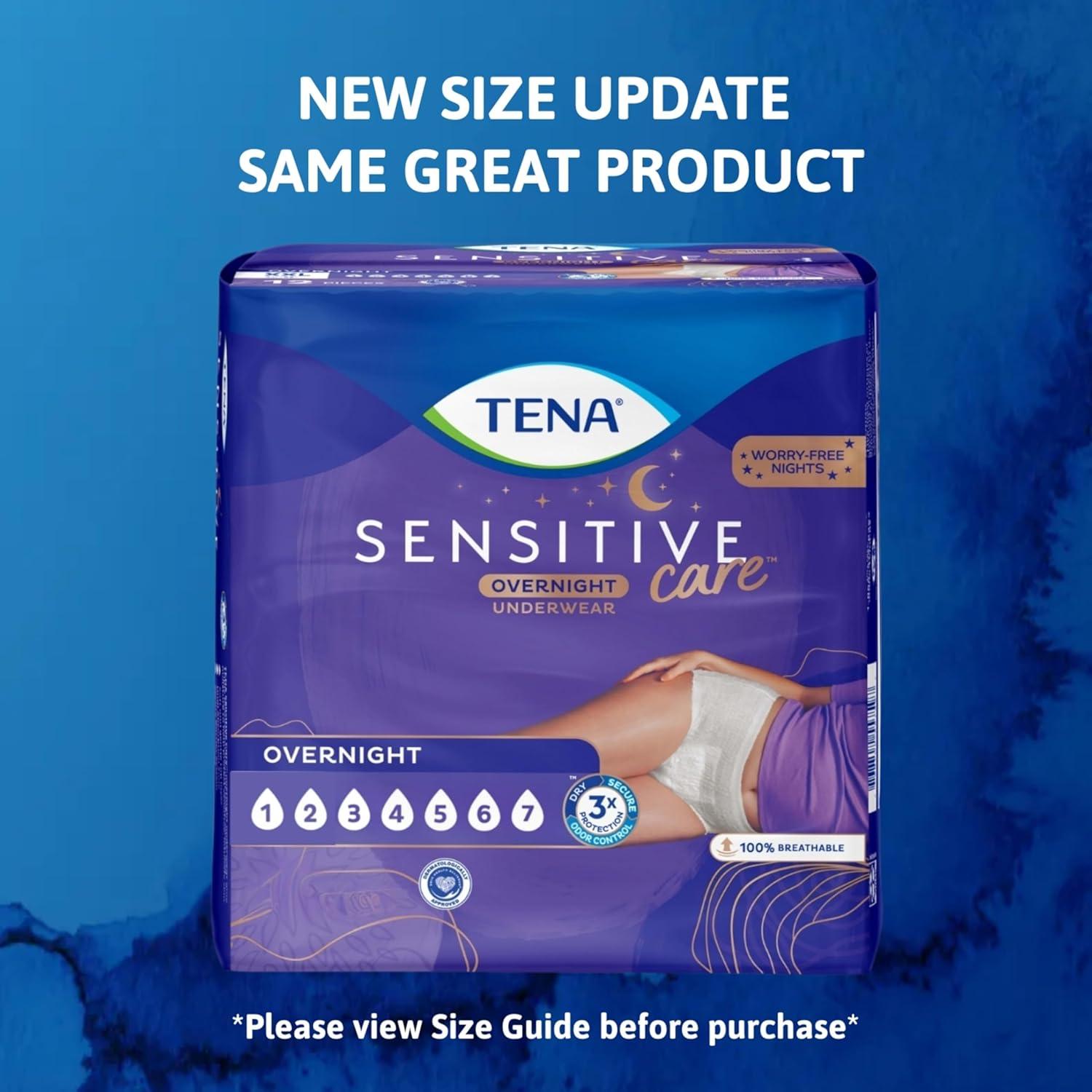 image:imageTENA Sensitive Care Overnight Incontinence Underwear for Women Bladder Control and Postpartum XXL 48 Count Waist size 47in66inSmallMedium