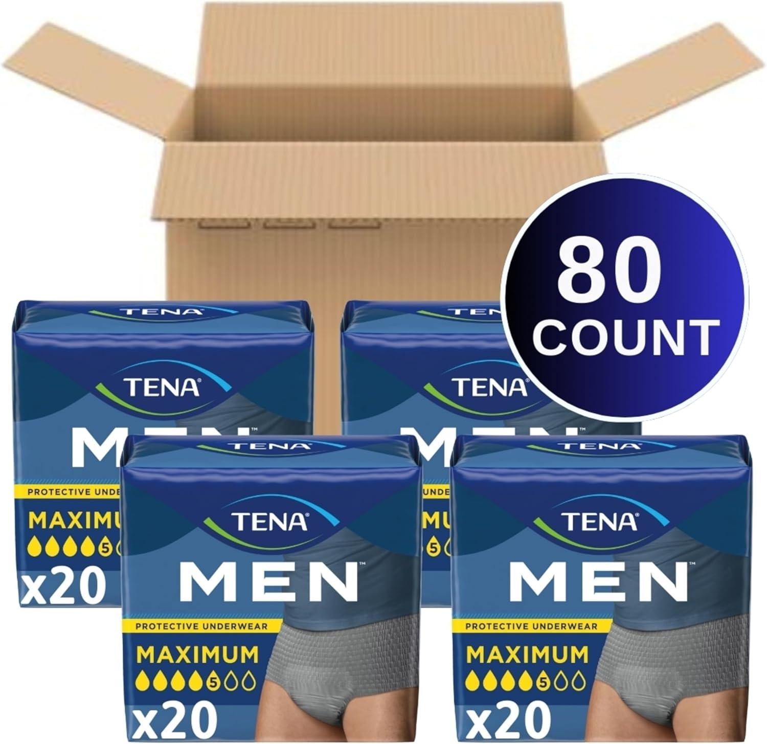 image:imageTena Protective Adult Incontinence Underwear for Men Maximum SM 80 Count Waist Size 25in34inLarge