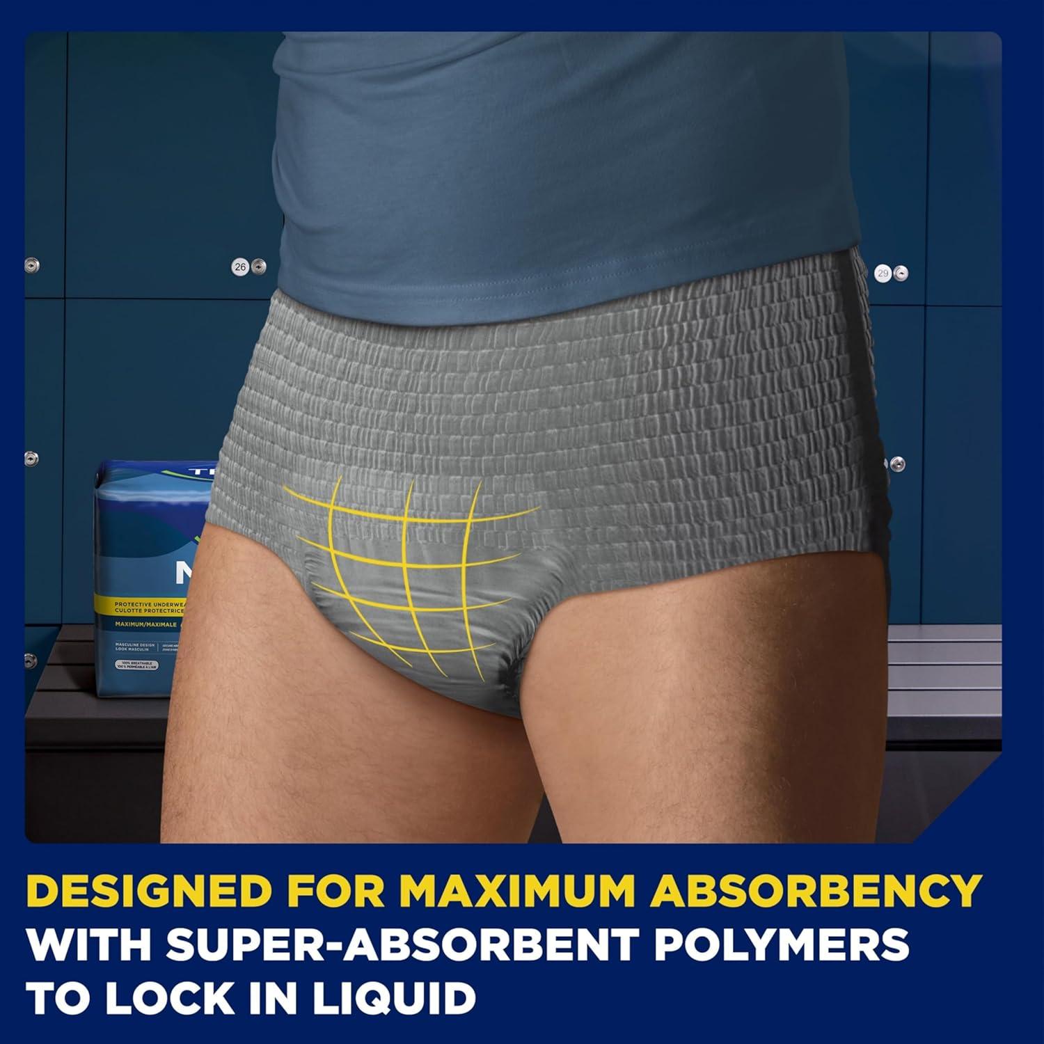 image:imageTena Protective Adult Incontinence Underwear for Men Maximum SM 80 Count Waist Size 25in34inLarge