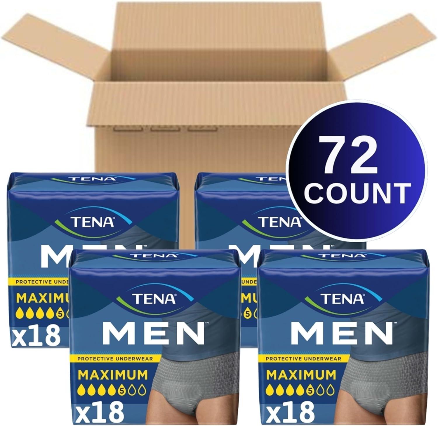 image:imageTena Protective Adult Incontinence Underwear for Men Maximum SM 80 Count Waist Size 25in34inXLarge