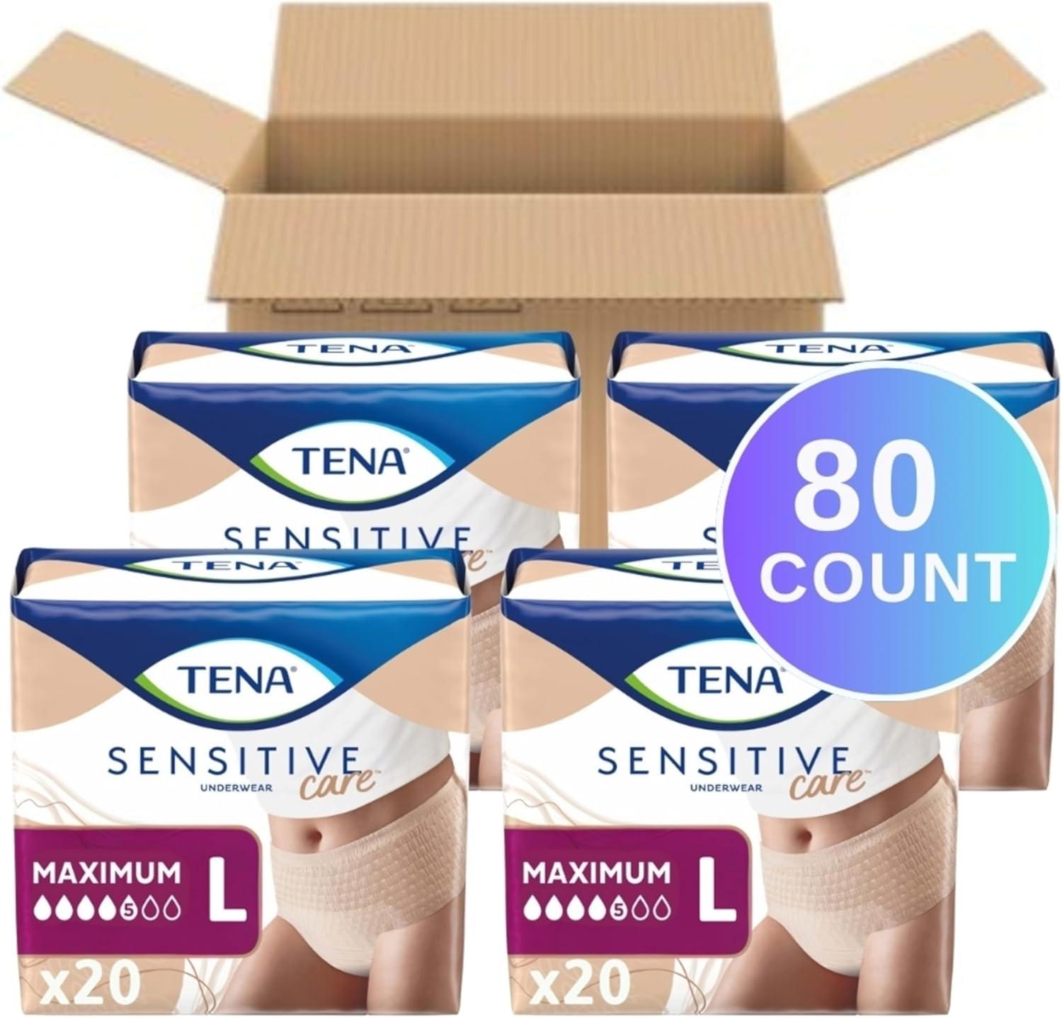 image:imageTena Sensitive Care Adult Incontinence Underwear for Women Maximum XL 72 Count Waist Size 45in58inLarge