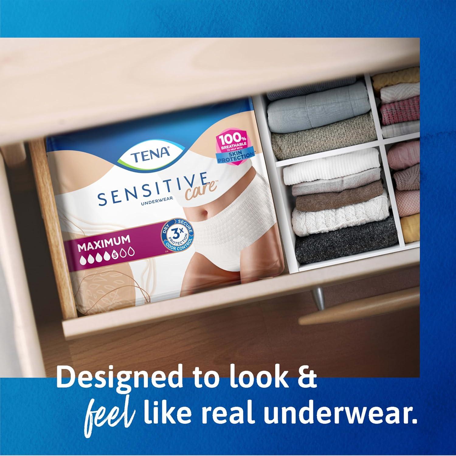 image:imageTena Sensitive Care Adult Incontinence Underwear for Women Maximum XL 72 Count Waist Size 45in58inSmallMedium