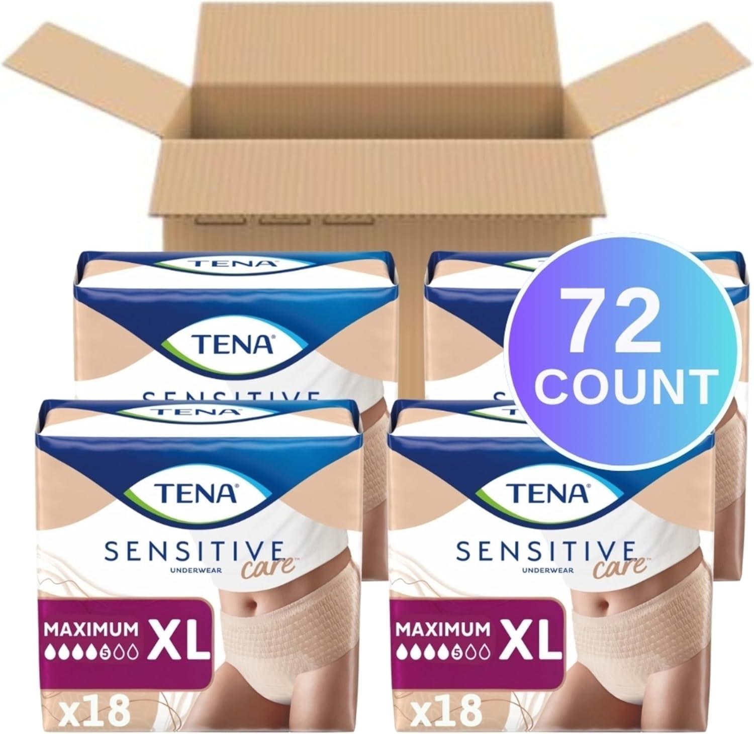 image:imageTena Sensitive Care Adult Incontinence Underwear for Women Maximum XL 72 Count Waist Size 45in58inXLarge