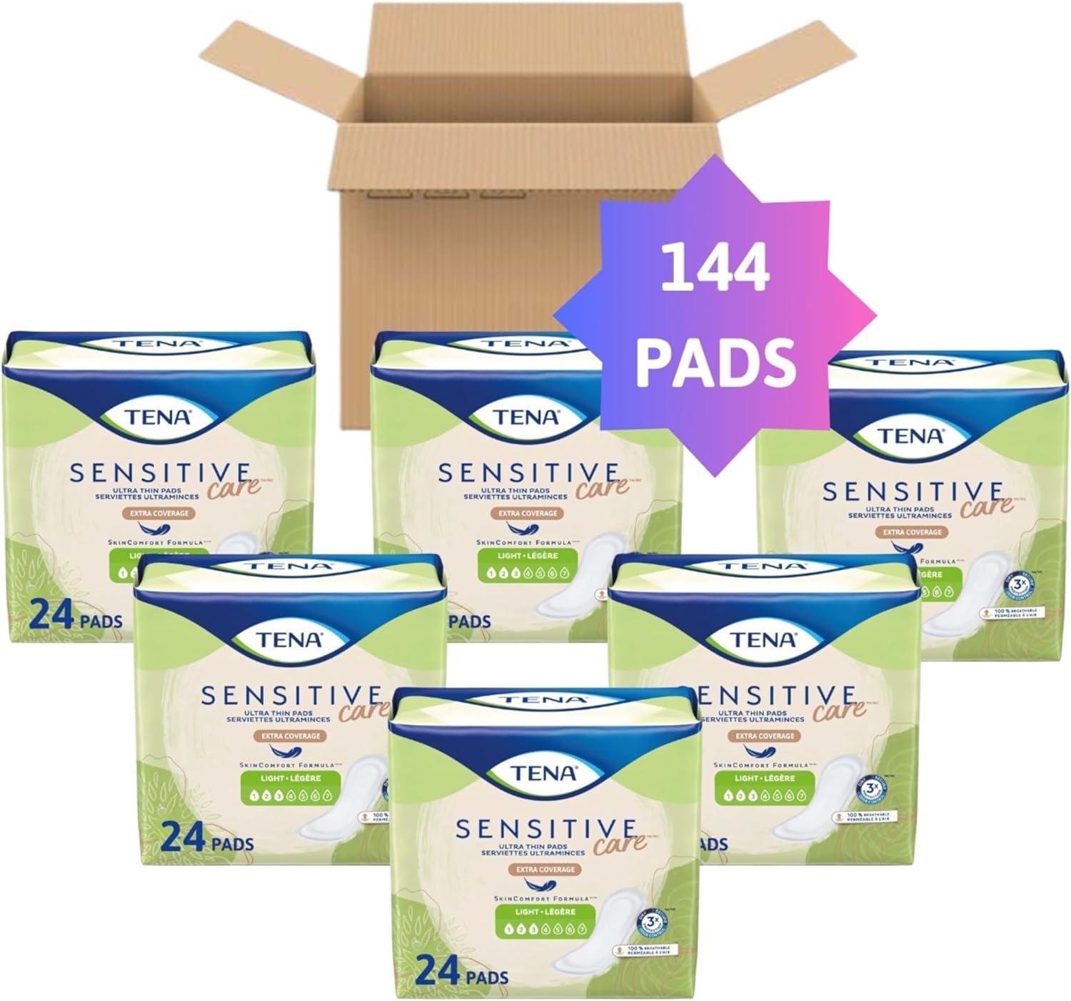 image:imageTena Sensitive Care Ultra Thin Light Incontinence Pads for Women Postpartum and Bladder Control Regular 144 Count24 Count pack of 6