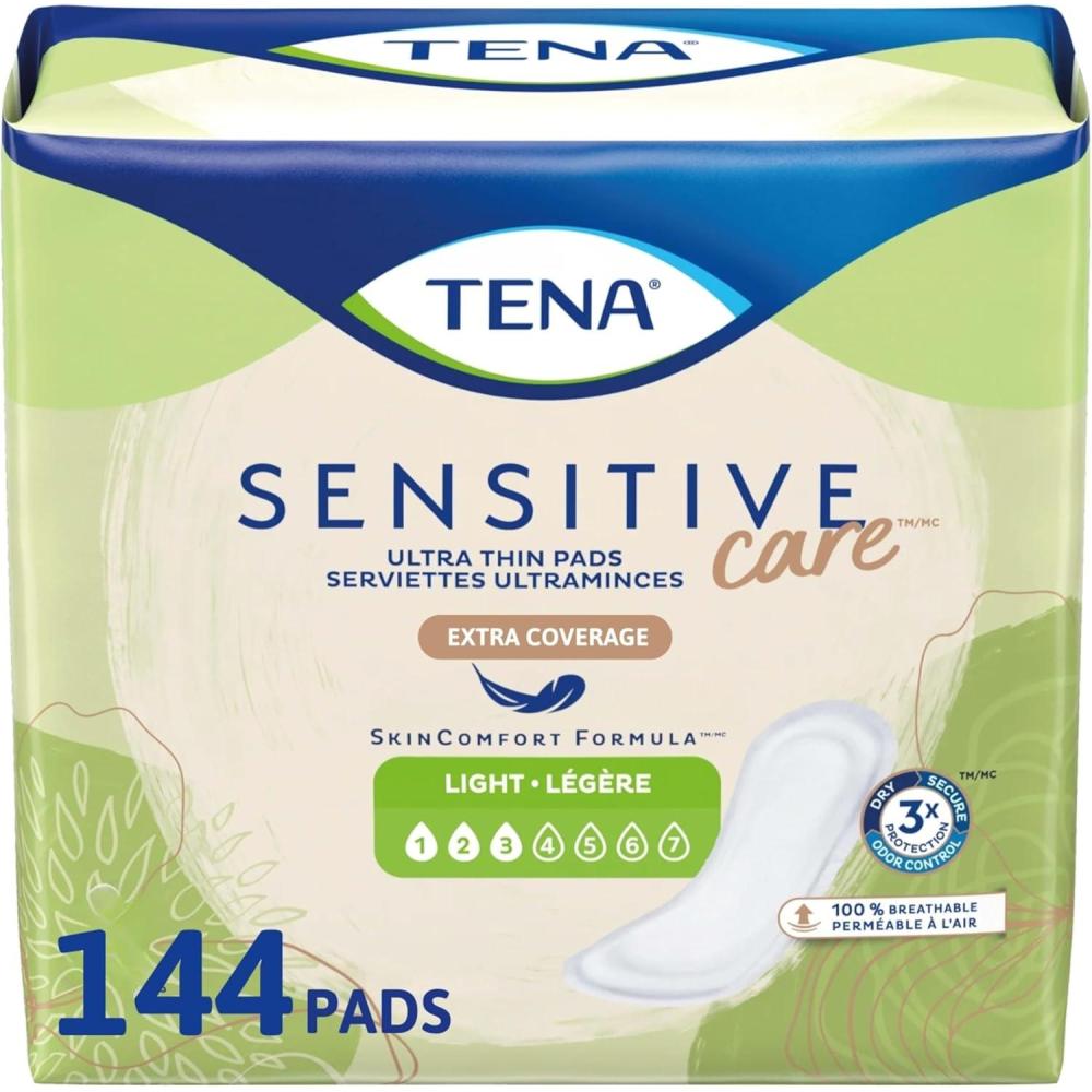 image:imageTena Sensitive Care Ultra Thin Light Incontinence Pads for Women Postpartum and Bladder Control Regular 144 Count24 Count pack of 6
