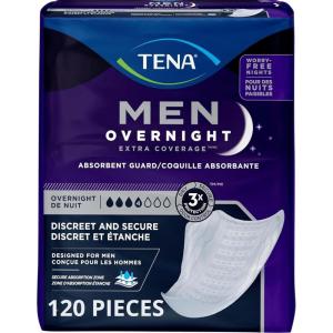 TENA Incontinence Guards, Overnight Absorbency & Advanced Odor Protection, Incontinence Guards for Men, 90 ct(120 Count)