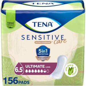 TENA Incontinence Pads, Bladder Control & Postpartum for Women, Ultimate Absorbency, Aloe and Vitamin E, Sensitive Care – 99 Count(Long)