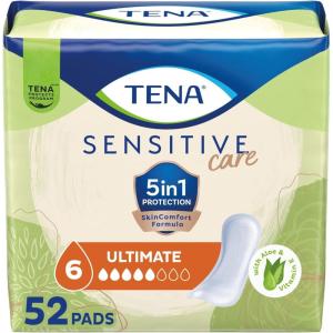 TENA Incontinence Pads, Bladder Control & Postpartum for Women, Ultimate Absorbency, Aloe and Vitamin E, Sensitive Care – 99 Count(Regular)