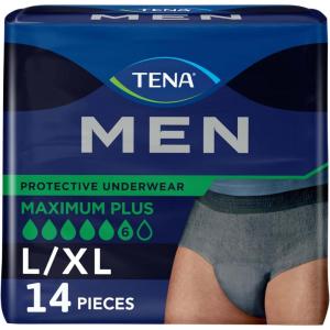 TENA Men Maximum Plus Incontinence Underwear, Bladder Control, S/M, 64 Count (Waist size 34in-50in)(Large/X-Large)