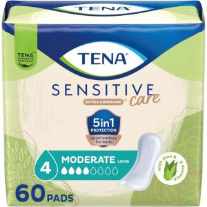 TENA Sensitive Care Extra Coverage Moderate Absorbency Incontinence Bladder Control Pad, 180 Count(Long)
