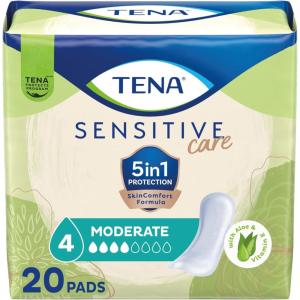 TENA Sensitive Care Extra Coverage Moderate Absorbency Incontinence Bladder Control Pad, 180 Count(Regular)
