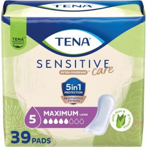 TENA Sensitive Care Maximum Absorbency Incontinence Pads for Women, Bladder Control Pad, Long Length, 39 Count (Packaging May Vary)(Long)