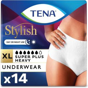 TENA Stylish White Incontinence Underwear for Women, Super Plus Heavy Absorbency, Large, 64 Count(X-Large)