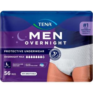 Tena Men Protective Incontinence Underwear Overnight Max Absorbency, L, 56 Ct, 34-44in (Packaging May Vary)(Large)
