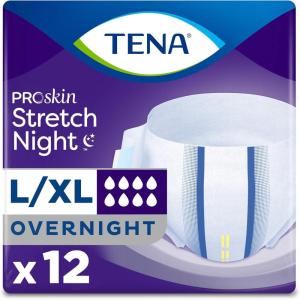Tena ProSkin Overnight Incontinence Adult Diaper for Women & Men, Stretch, Brief, Medium, 12 Count, Packaging May Vary(Large/X-Large)
