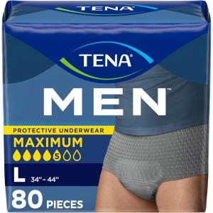 Tena Protective Adult Incontinence Underwear for Men, Maximum, S/M, 80 Count (Waist Size 25in-34in)(Large)
