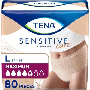Tena Sensitive Care Adult Incontinence Underwear for Women, Maximum, XL, 72 Count (Waist Size 45in-58in)(Large)