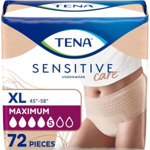 Tena Sensitive Care Adult Incontinence Underwear for Women, Maximum, XL, 72 Count (Waist Size 45in-58in)(X-Large)
