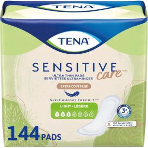 Tena Sensitive Care Ultra Thin Light Incontinence Pads for Women, Postpartum and Bladder Control, Regular, 144 Count(24 Count (pack of 6))