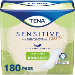 Tena Sensitive Care Ultra Thin Light Incontinence Pads for Women, Postpartum and Bladder Control, Regular, 144 Count(30 Count (pack of 6))