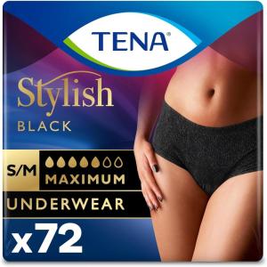 Tena Stylish Black Incontinence Underwear for Women, Maximum Absorbency, Small/Medium, 36 ct (2 Packs of 18)(S/M)