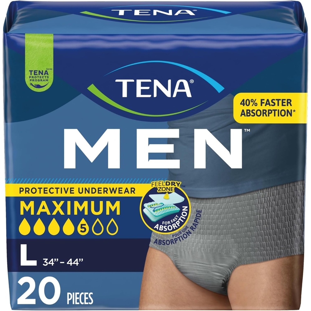 image:imageTena Men Protective Underwear for Men Maximum Absorbency Better Fit Adult Diaper Large 20 Count