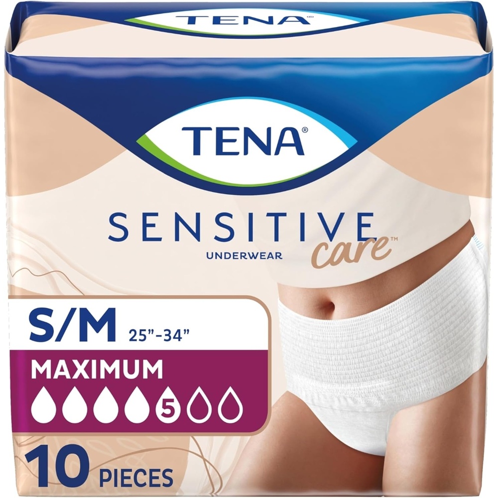 image:imageTena Sensitive Care Underwear for Women Maximum Adult Diaper Postpartum and Bladder Leakage SM 10 Count Better Fit