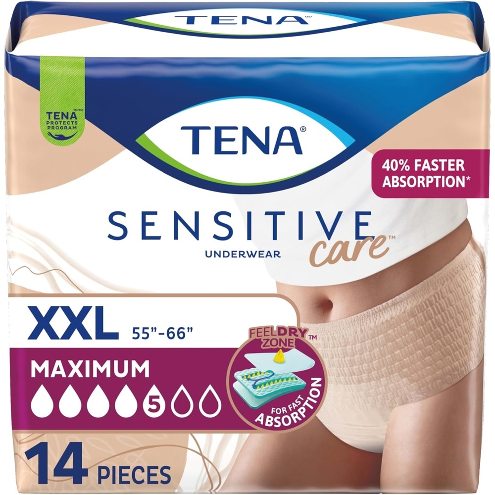 image:imageTena Sensitive Care Underwear for Women Maximum Adult Diaper Postpartum and Bladder Leakage XXL 14 Count Better Fit