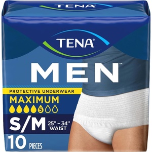 Tena Men Protective Underwear for Men, Maximum Absorbency, Better Fit, Adult Diaper, Small/Medium, 10 Count